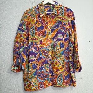 Lauren Ralph Lauren Women’s Button Down Bright Color Paisley Print Long Sleeve